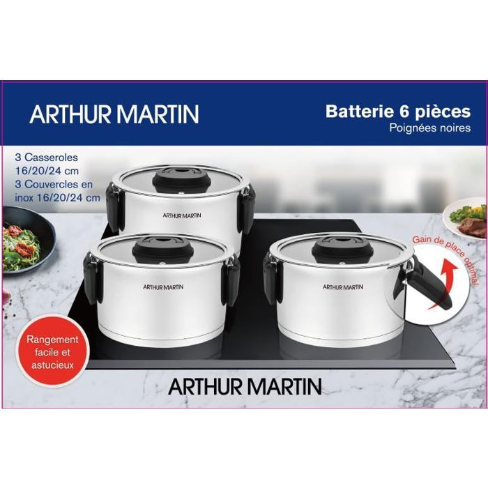 Arthur Martin Saucepan Set with Folding Handles - Stainless Steel - AM6321