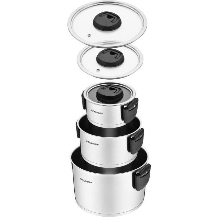 Arthur Martin Saucepan Set with Folding Handles - Stainless Steel - AM6321