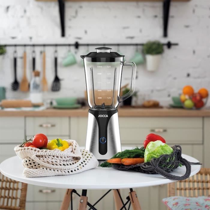 JOCCA Blender - 350 W - 1 L Glass Bowl - 600 ml Bottle - Black