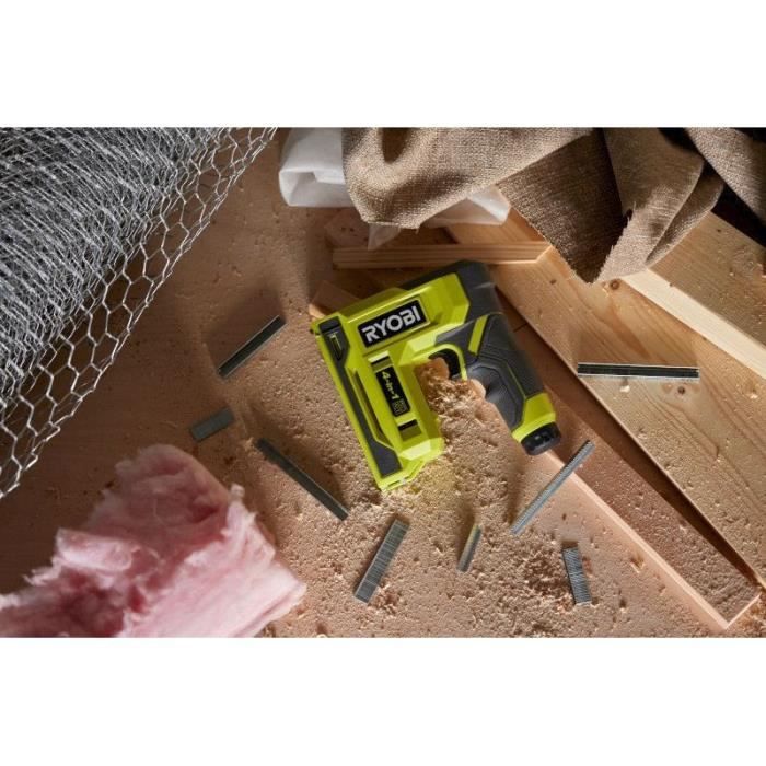RYOBI 4V Stapler/Nailer - 6 to 14 mm Staples - 18 G Nails - 1100 Staples Included T50