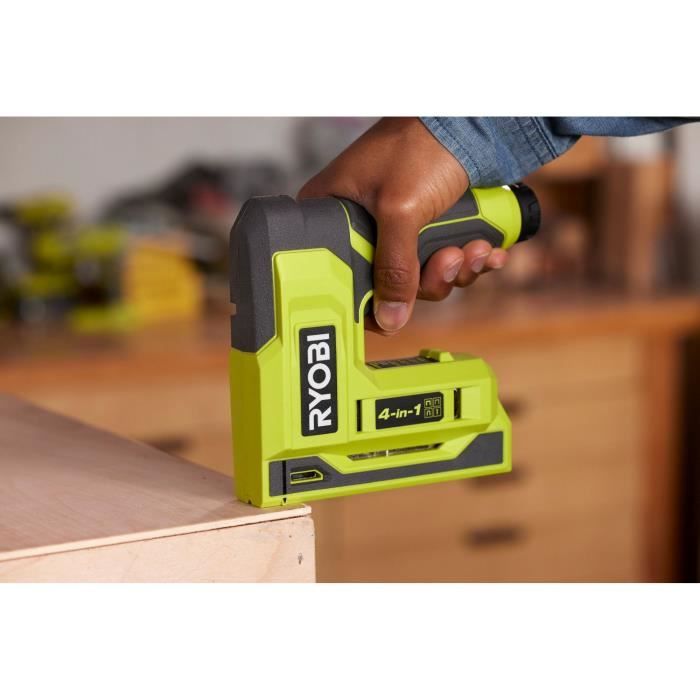 RYOBI 4V Stapler/Nailer - 6 to 14 mm Staples - 18 G Nails - 1100 Staples Included T50