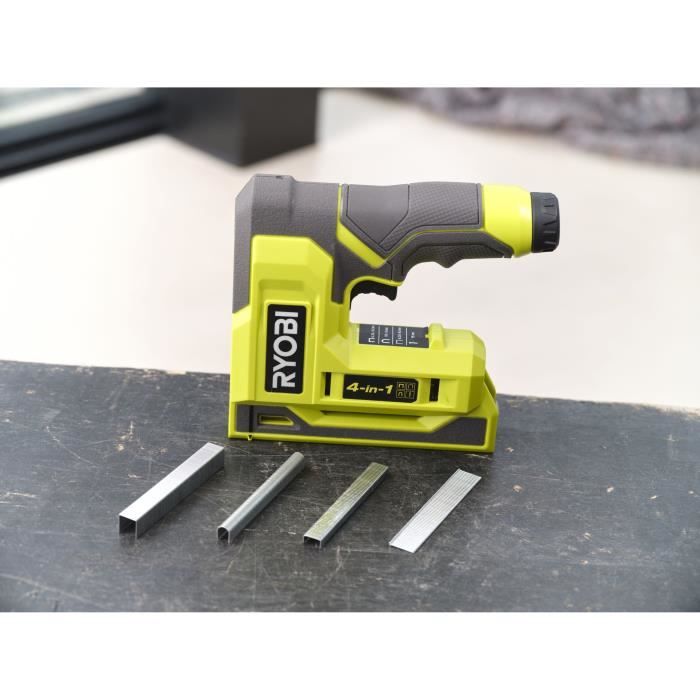 RYOBI 4V Stapler/Nailer - 6 to 14 mm Staples - 18 G Nails - 1100 Staples Included T50