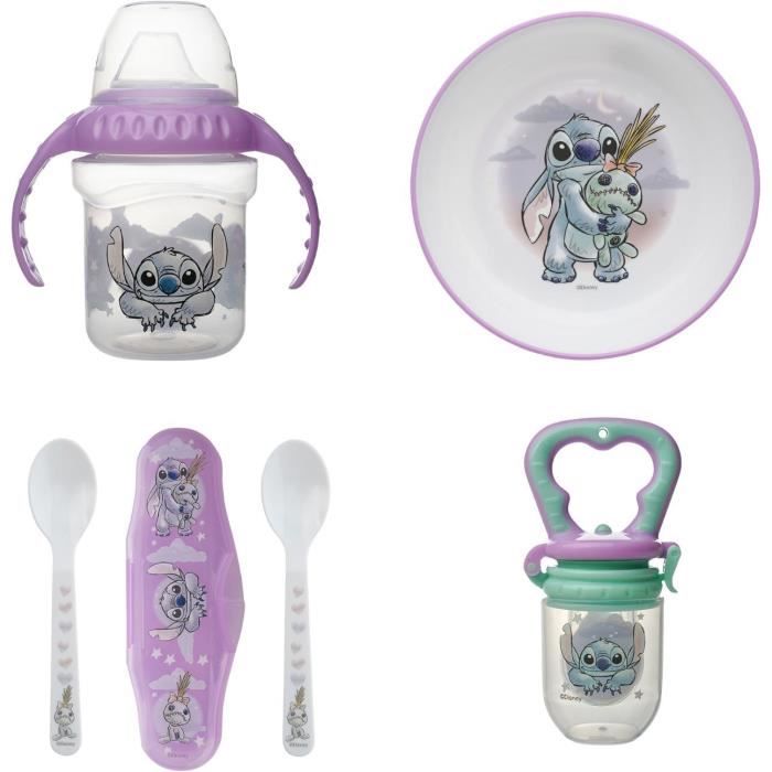 THERMOBABY Lilo & Stitch Meal Pack - 1st Stage - Spoon-Proof Cup, Non-Slip Bowl, 2 Spoons, Food Bottle