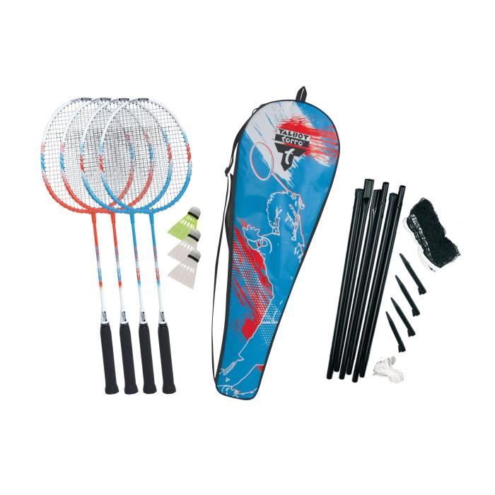 TALBOT TORRO Badminton Set - 4 Fighter - 4 Rackets - 3 Synthetic Shuttlecocks