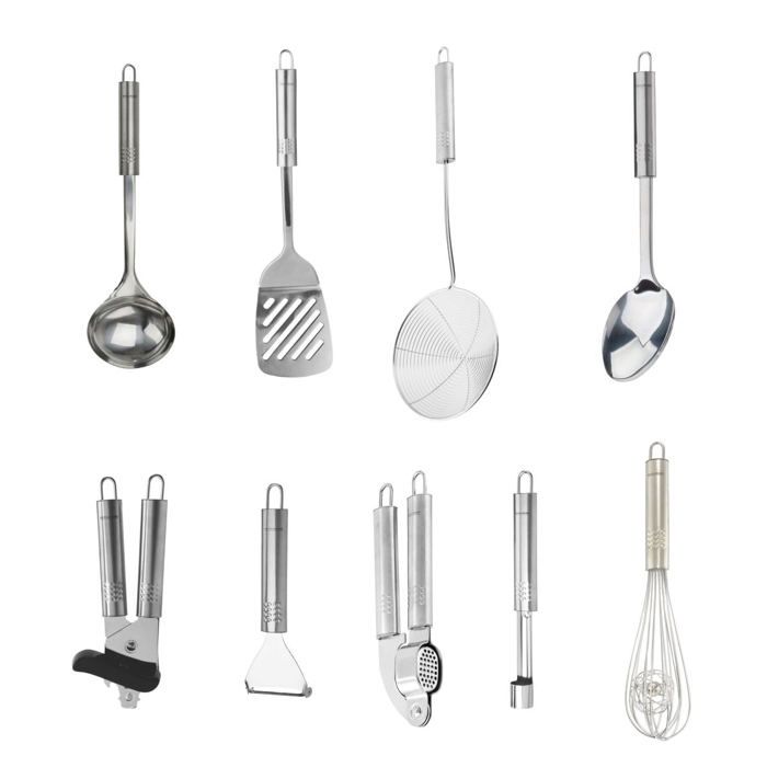 FACKELMANN 9-Piece Kitchen Utensil Set - Oval - Stainless Steel