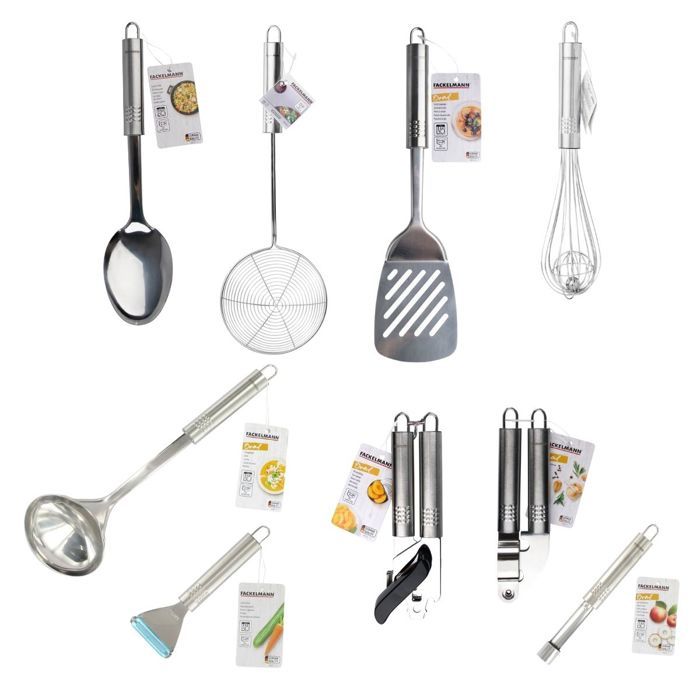 FACKELMANN 9-Piece Kitchen Utensil Set - Oval - Stainless Steel