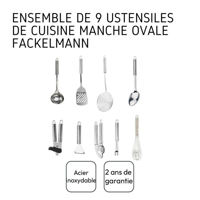 FACKELMANN 9-Piece Kitchen Utensil Set - Oval - Stainless Steel