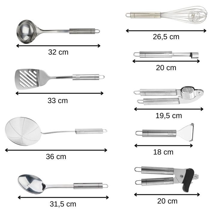 FACKELMANN 9-Piece Kitchen Utensil Set - Oval - Stainless Steel