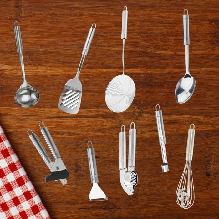 FACKELMANN 9-Piece Kitchen Utensil Set - Oval - Stainless Steel