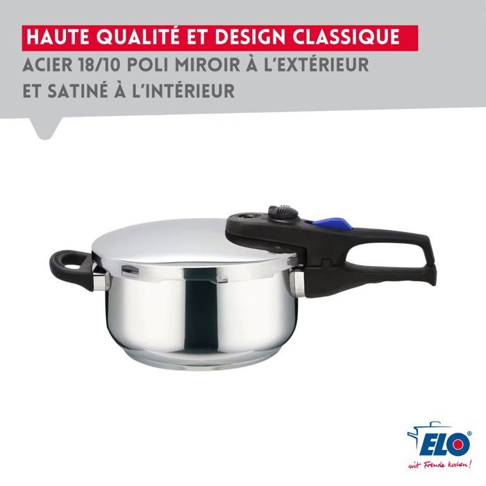 FACKELMANN Pressure Cooker - Elo Praktika - 22 cm - 4 Liters - 18/10 Stainless Steel