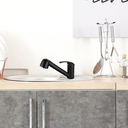 EDOUARD ROUSSEAU Kitchen Sink Mixer Tap - Bago - Matte Black - Pull-Out Spray - 40 mm Cartridge