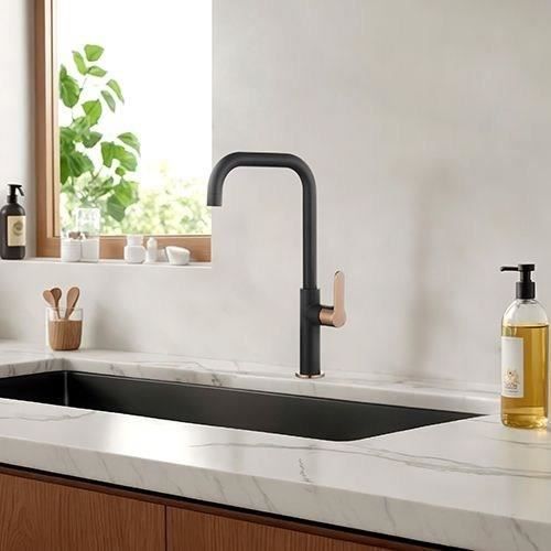 EDOUARD ROUSSEAU Kitchen Sink Mixer Tap - Laobane - 50 mm Base - Swivel Spout - Black/ Rose Gold