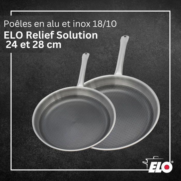 ELO Set of 2 Induction Frying Pans - Relief Solutions - Stainless Steel - Ø24 and Ø28 cm