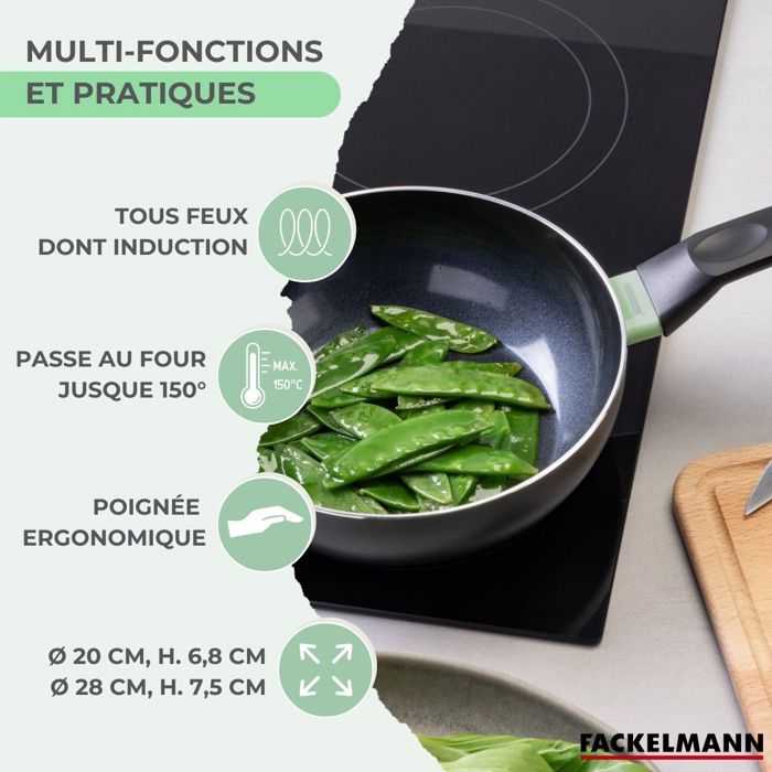 FACKELMANN Wok Set - Recycled Aluminum - 20 and 28 cm - Suitable for All Hobs Including Induction