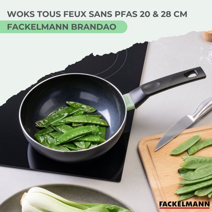 FACKELMANN Wok Set - Recycled Aluminum - 20 and 28 cm - Suitable for All Hobs Including Induction