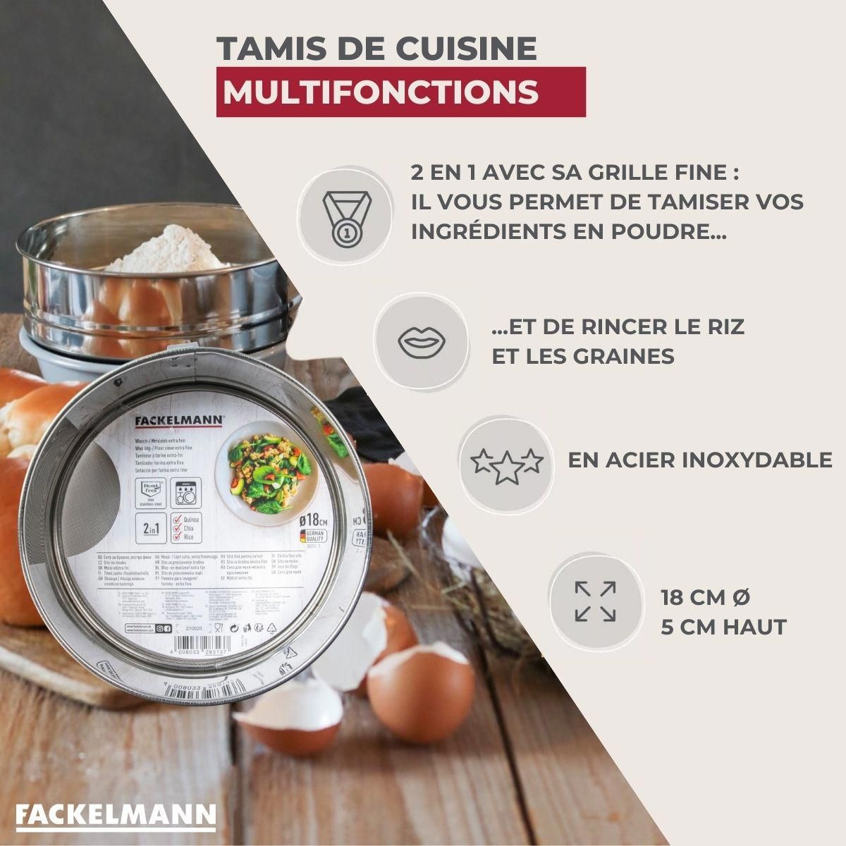 FACKELMANN Set of 2 Extra-Fine Stainless Steel Kitchen Sieves - 18 cm