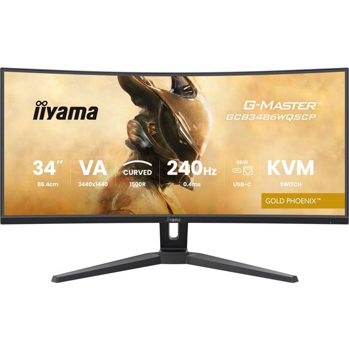 IIYAMA Curved Gaming Monitor - 34" - 240Hz - VA Panel - 0.4ms - Height Adjustable - G-Master GOLD PHOENIX