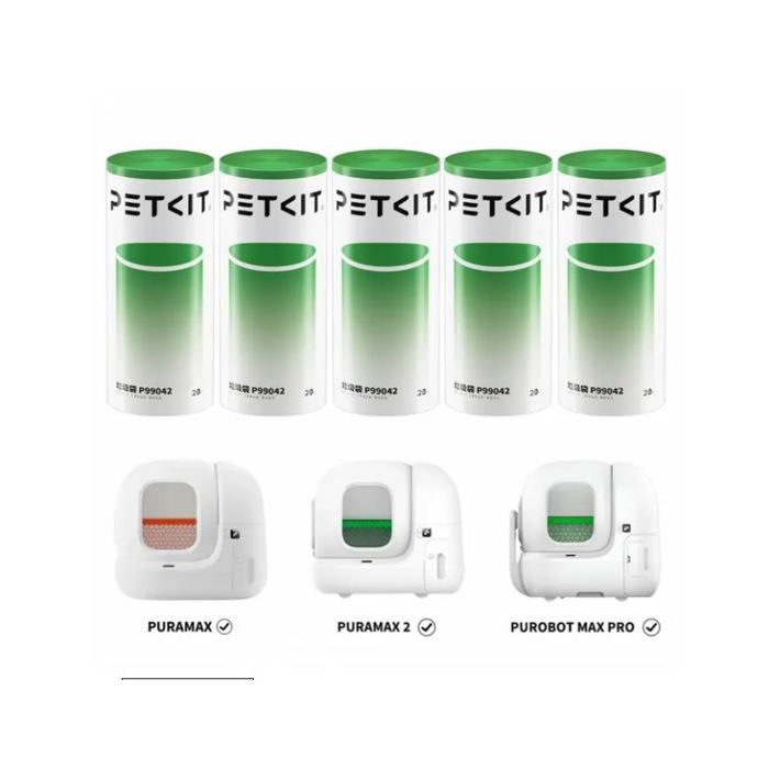 PETKIT Pack of 5 Rolls of 20 Bin Bags 8 L Compatible with PETKIT PURAMAX 2 Green