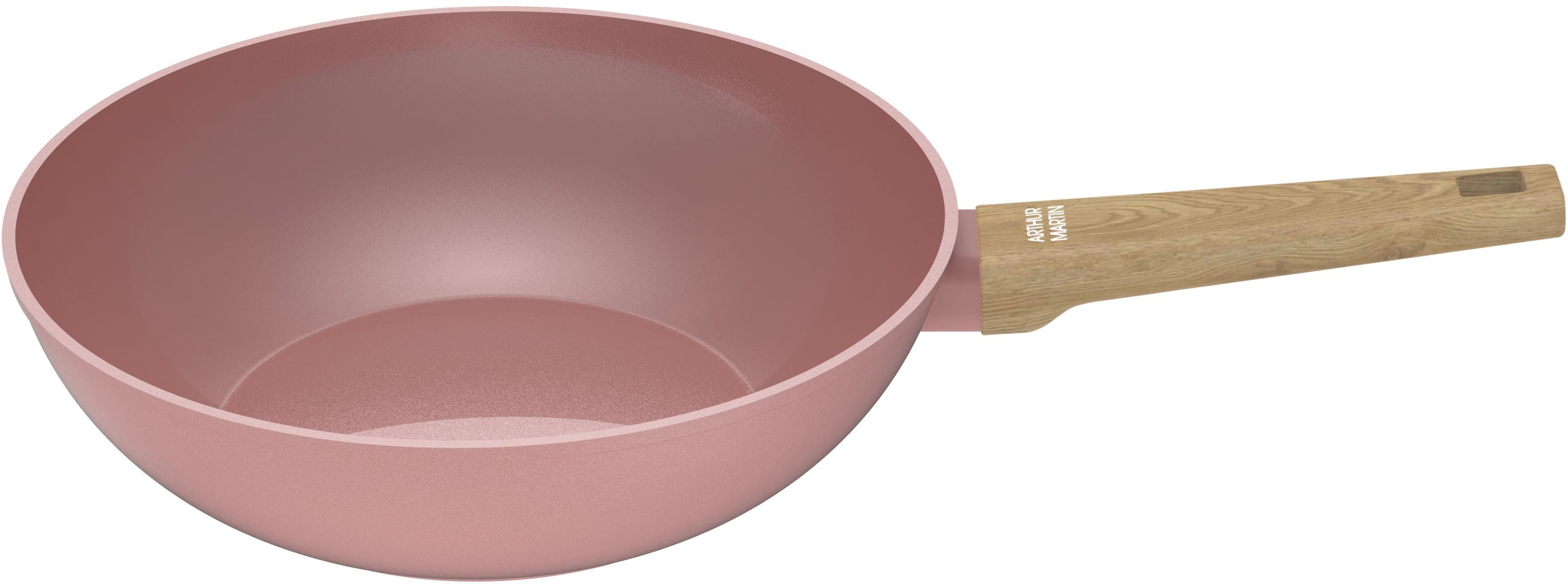 ARTHUR MARTIN Wok - AM4944 - Aluminum - Ø 28 cm - Ceramic Coating - Suitable for All Hobs Including Induction - Pink