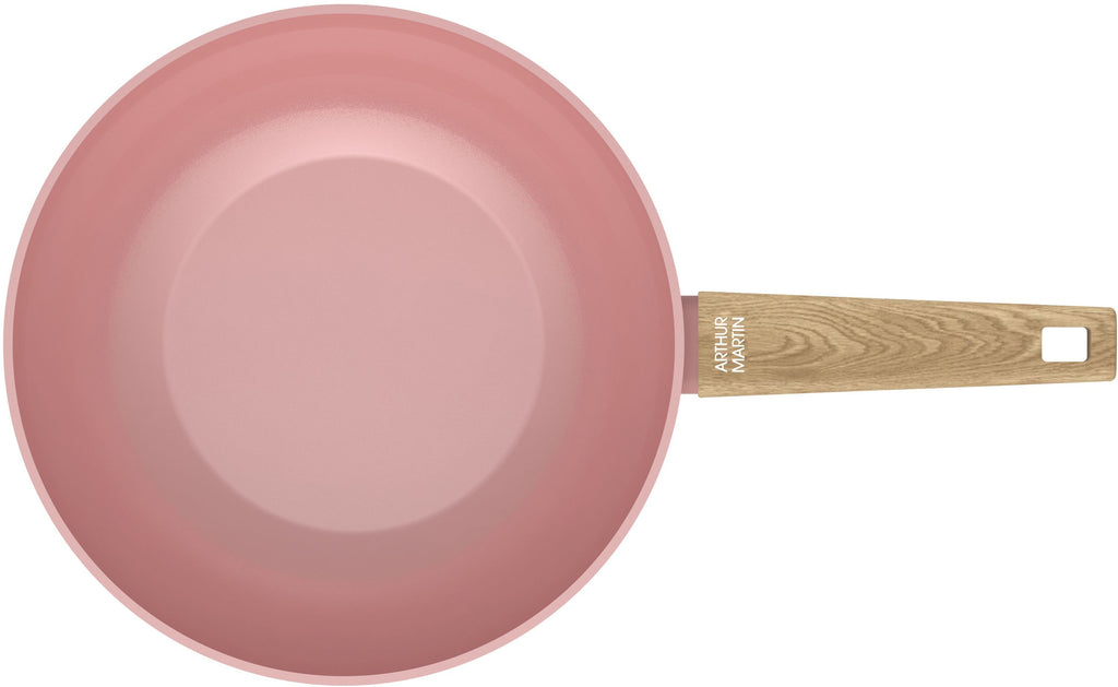 ARTHUR MARTIN Wok - AM4944 - Aluminum - Ø 28 cm - Ceramic Coating - Suitable for All Hobs Including Induction - Pink