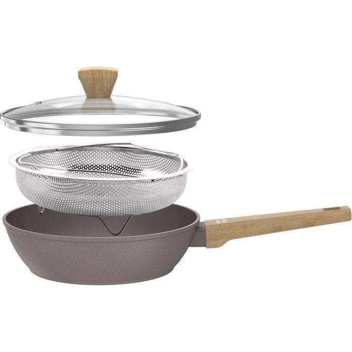 ARTHUR MARTIN Sauté Pan - Suitable for All Hobs Including Induction - AM9910 - Ceramic Coating - Ø 24 cm - Stainless Steel Lid