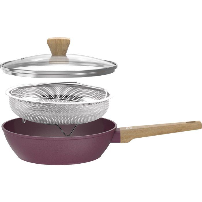 ARTHUR MARTIN Sauté Pan - Suitable for All Hobs Including Induction - AM3056 - Ceramic Coating - Ø 24 cm - Stainless Steel Lid
