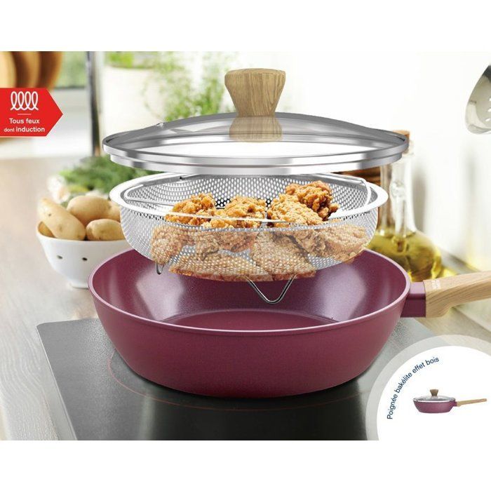 ARTHUR MARTIN Sauté Pan - Suitable for All Hobs Including Induction - AM3056 - Ceramic Coating - Ø 24 cm - Stainless Steel Lid