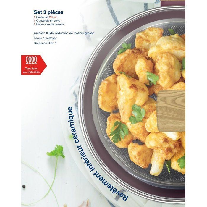 ARTHUR MARTIN Sauté Pan - Suitable for All Hobs Including Induction - AM3056 - Ceramic Coating - Ø 24 cm - Stainless Steel Lid