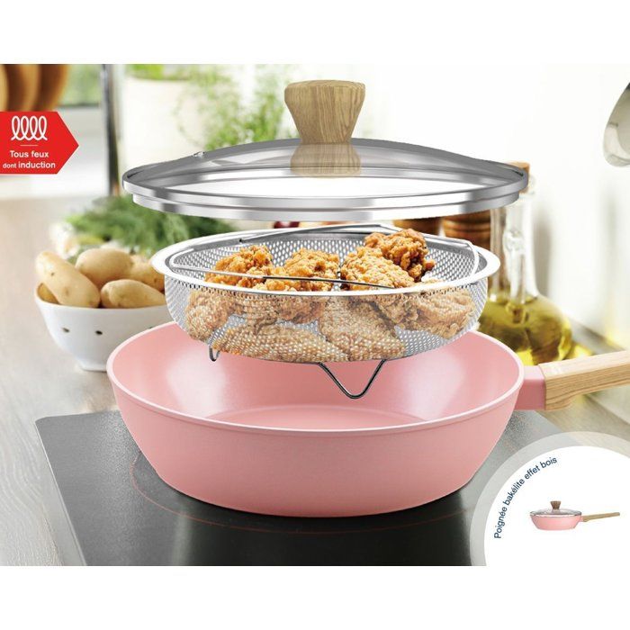 ARTHUR MARTIN Sauté Pan - Suitable for All Hobs Including Induction - AM0333 - Ceramic Coating - Ø 24 cm - With Lid and