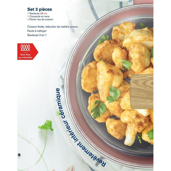 ARTHUR MARTIN Sauté Pan - Suitable for All Hobs Including Induction - AM0333 - Ceramic Coating - Ø 24 cm - With Lid and