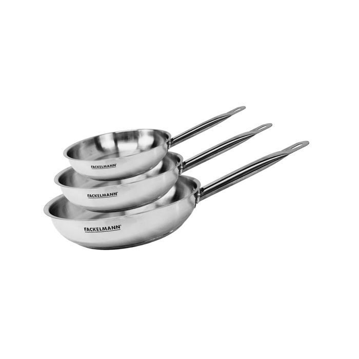 FACKELMANN Set of 3 Pans - Stainless Steel - 20,24, and 28 cm - Suitable for All Hobs Including Induction