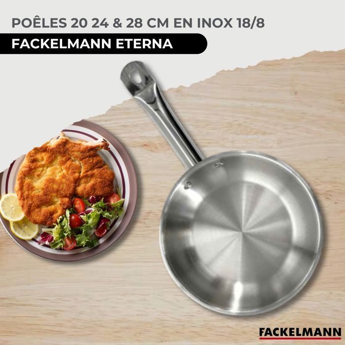 FACKELMANN Set of 3 Pans - Stainless Steel - 20,24, and 28 cm - Suitable for All Hobs Including Induction