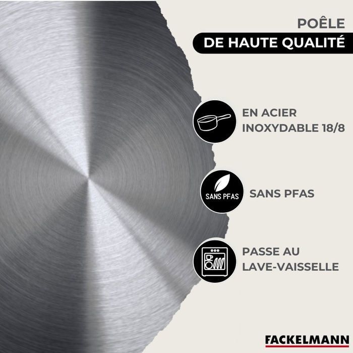 FACKELMANN Set of 3 Pans - Stainless Steel - 20,24, and 28 cm - Suitable for All Hobs Including Induction