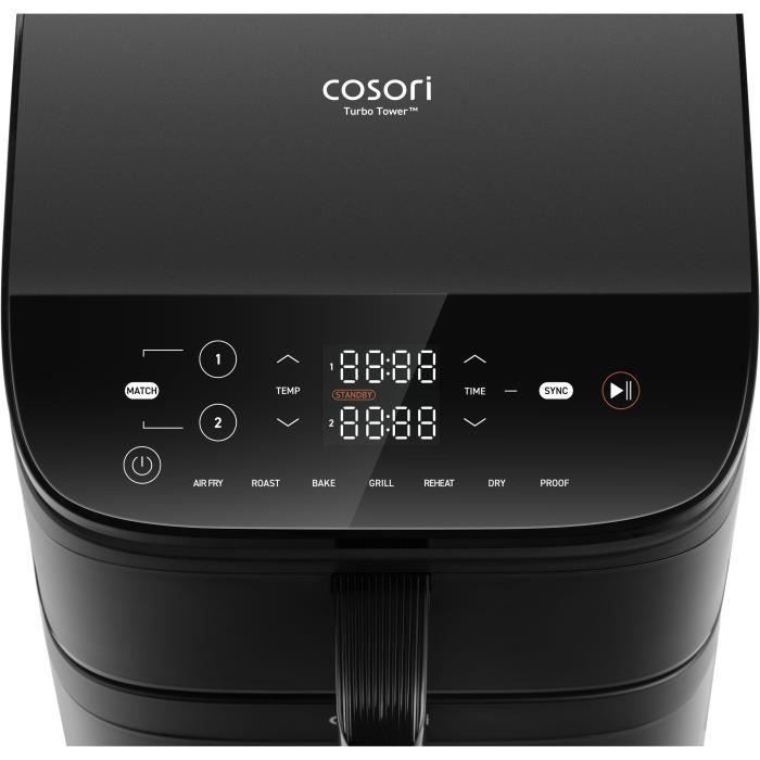 COSORI Turbo Tower Chef Edition Air Fryer - 10.8 L Capacity - 2 Tanks - 6 Programs - 2630W - Black