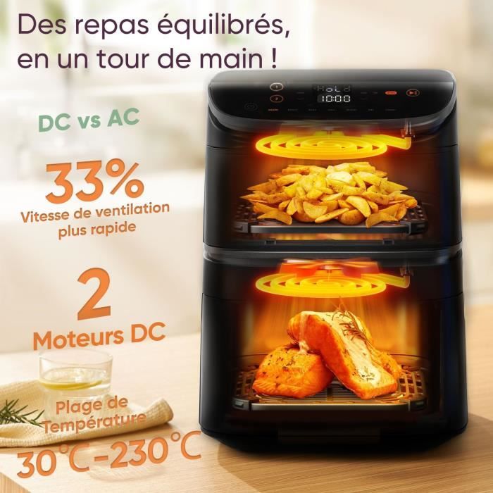 COSORI Turbo Tower Chef Edition Air Fryer - 10.8 L Capacity - 2 Tanks - 6 Programs - 2630W - Black