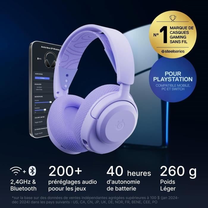 STEELSERIES Arctis Nova 3PW Wireless Gaming Headset - 40-Hour Battery Life - 2.4 GHz - Bluetooth