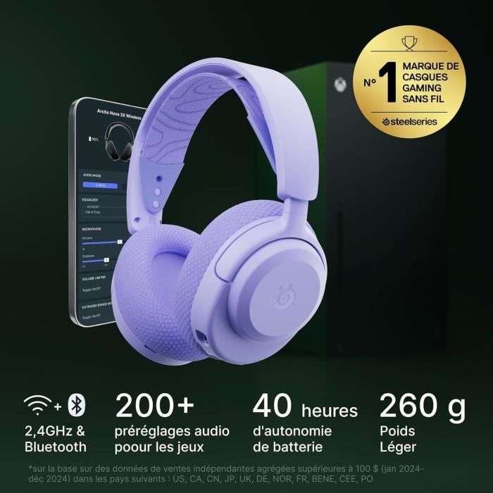 STEELSERIES Arctis Nova 3XW Wireless Gaming Headset - 40-Hour Battery Life - 2.4 GHz - Bluetooth