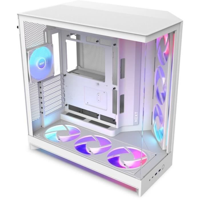 NZXT H9 Flow RGB+ Mid-Tower Case - CM-H92FW-P1 - White - RGB Fans Included - NZXT CAM Controller
