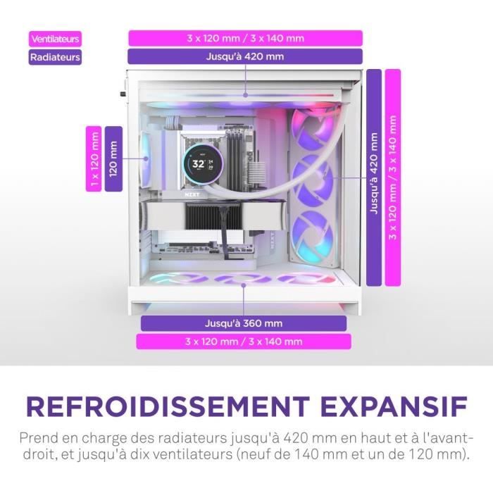 NZXT H9 Flow RGB+ Mid-Tower Case - CM-H92FW-P1 - White - RGB Fans Included - NZXT CAM Controller