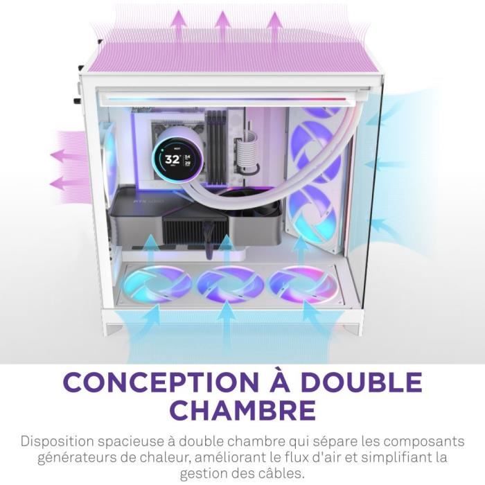 NZXT H9 Flow RGB+ Mid-Tower Case - CM-H92FW-P1 - White - RGB Fans Included - NZXT CAM Controller