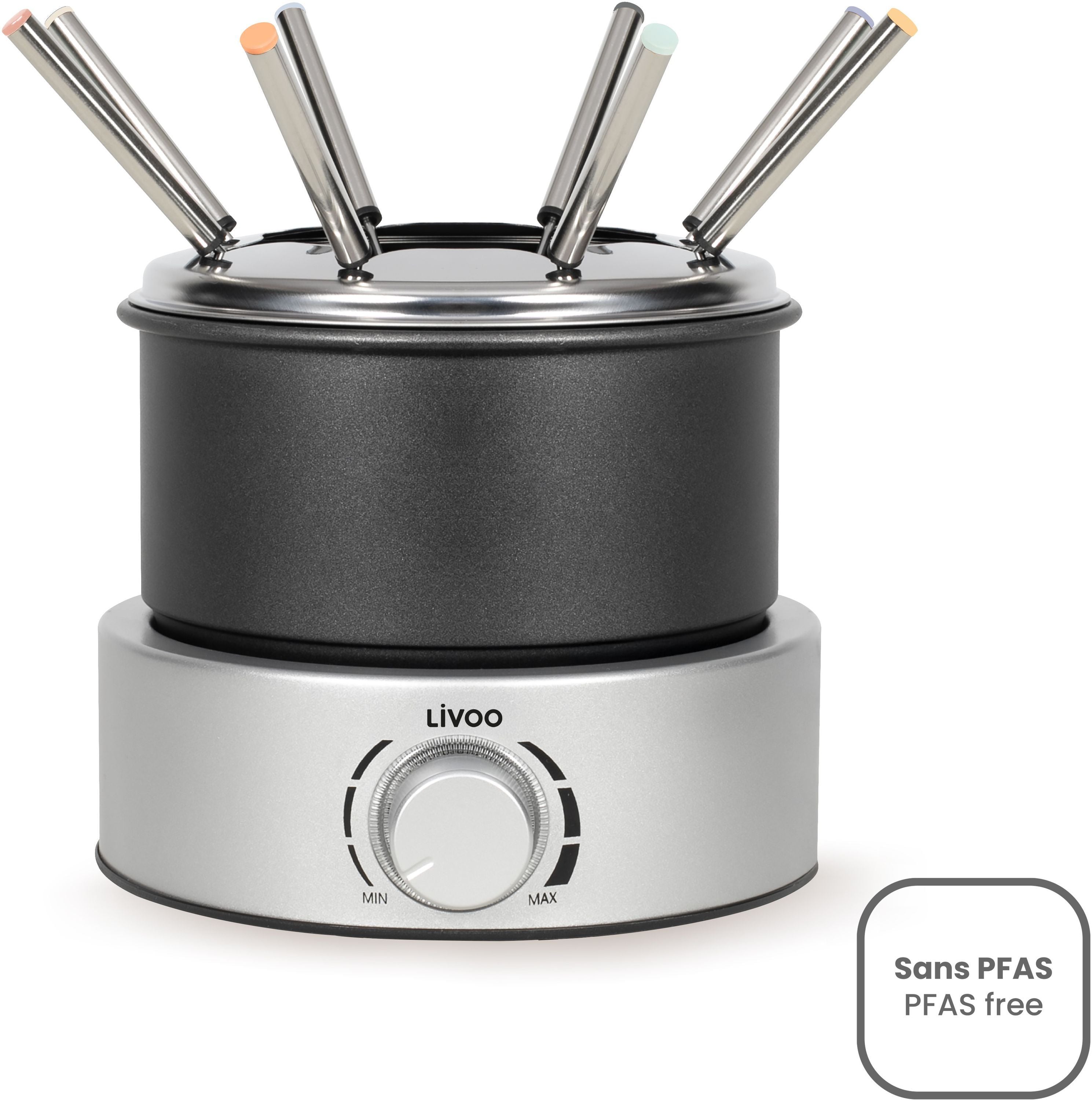 Livoo Electric Fondue Set - DOC333 - 800W - Serves 8 - Non-Stick Pot - Stainless Steel Splash Guard