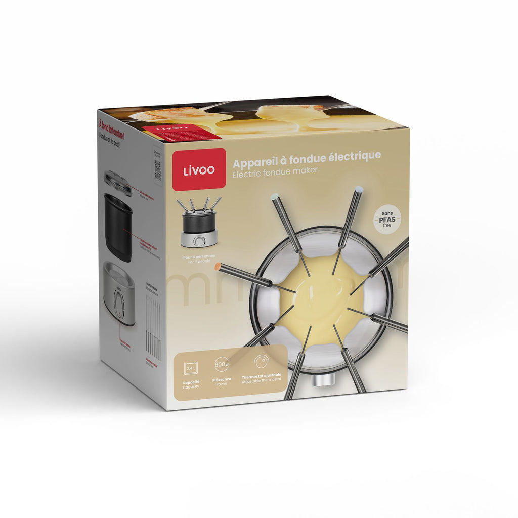Livoo Electric Fondue Set - DOC333 - 800W - Serves 8 - Non-Stick Pot - Stainless Steel Splash Guard