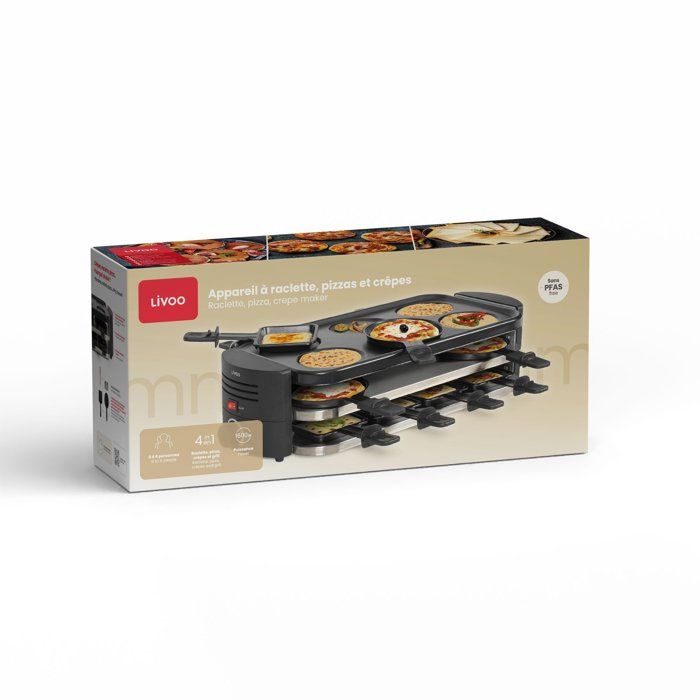 LIVOO Raclette, Pizza and Crepe Maker for 8 People - DOC337 - 1600W