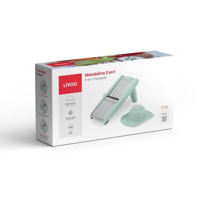 LIVOO 3-in-1 Mandoline Slicer - MEN429 - Stainless Steel - Adjustable Thickness - Non-slip Feet