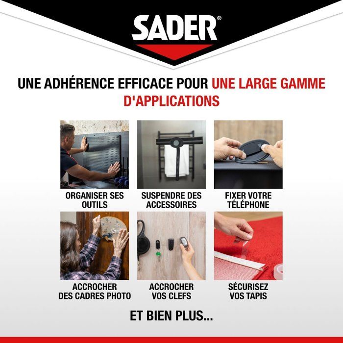 SADER Extra Double-sided Adhesive - Fix Without Drilling - Invisible - Removable/Reusable - Transparent - 1.5 m x 19 mm
