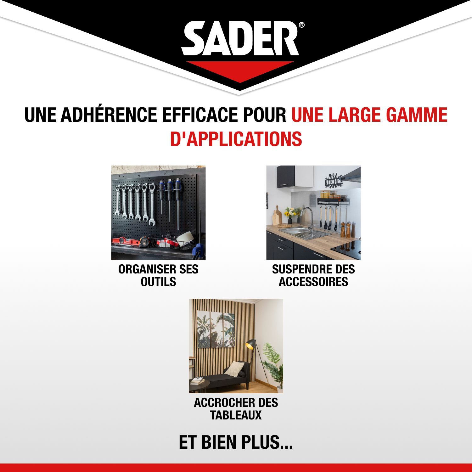 SADER Extra Strong Double-sided Adhesive - Fix Without Drilling - Extreme - Indoor Use - Supports up to 10 kg - White - 2
