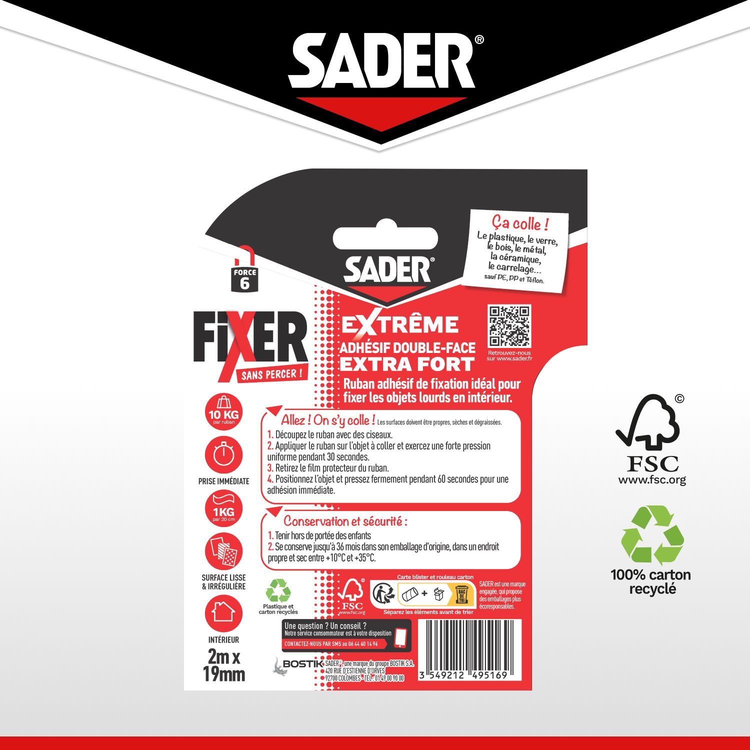 SADER Extra Strong Double-sided Adhesive - Fix Without Drilling - Extreme - Indoor Use - Supports up to 10 kg - White - 2