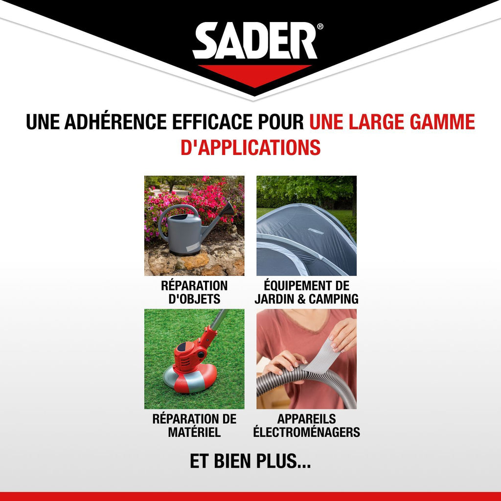 SADER Extra Strong Adhesive Tape - 20 m x 50 mm - Black - Indoor & Outdoor - All Surfaces