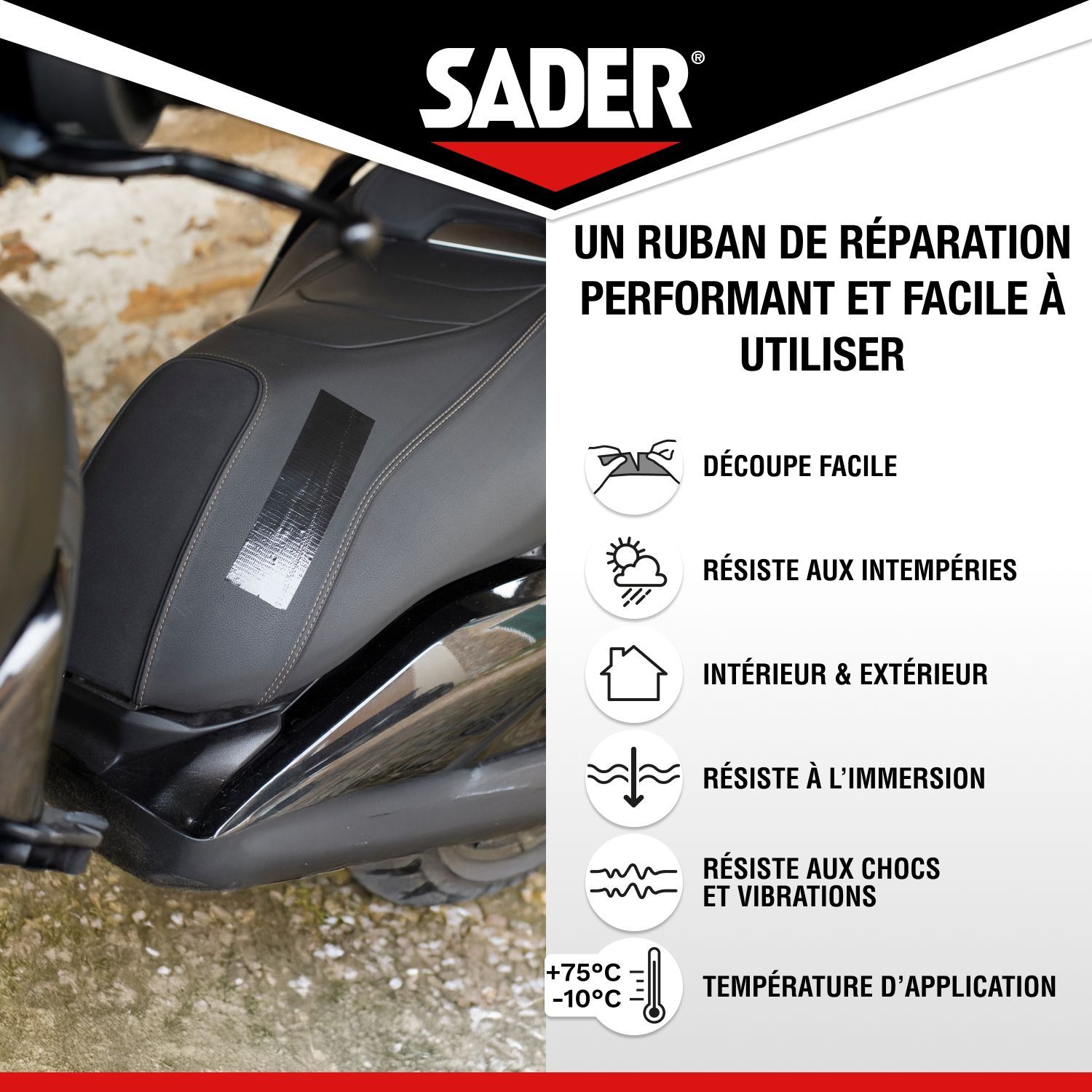 SADER Extra Strong Adhesive Tape - 20 m x 50 mm - Black - Indoor & Outdoor - All Surfaces