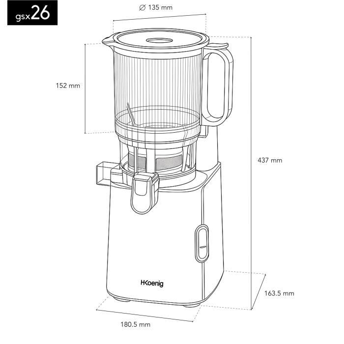 H.Koenig GSX26 - Wide Opening Juicer - 250 W - 1.8 L - Black